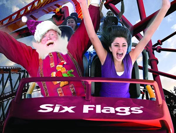Six Flags roller coaster with Santa Claus