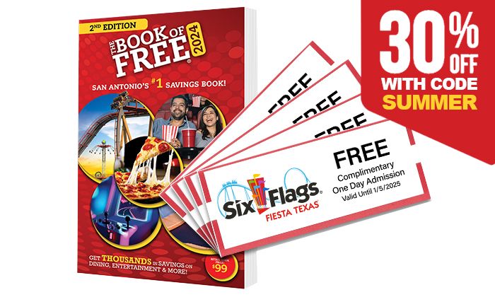 2024 Book of Free with 4 Six Flags Fiesta Texas Tickets