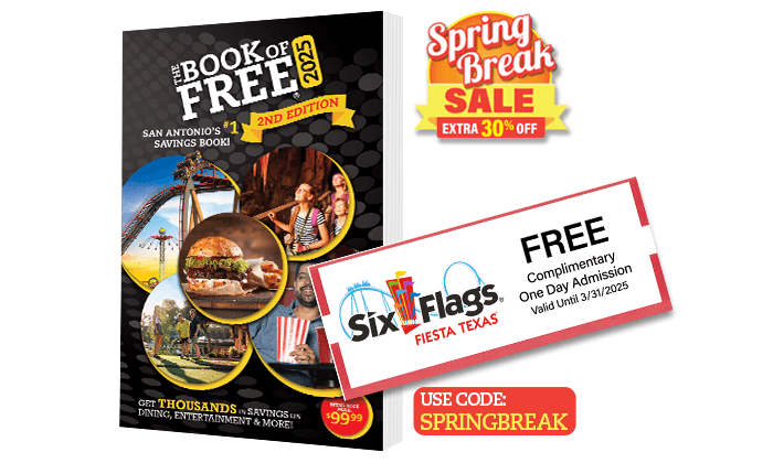 2025 Book of Free with 1 Six Flags Fiesta Texas Ticket