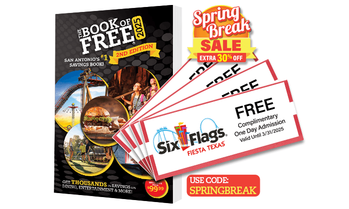 2025 Book of Free with 4 Six Flags Fiesta Texas Tickets