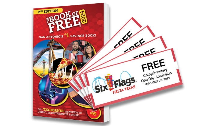 2024 Book of Free with 4 Six Flags Fiesta Texas Tickets